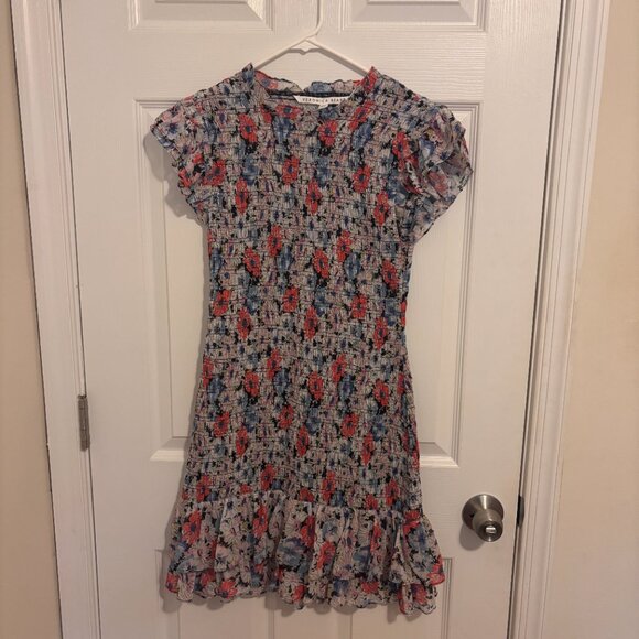 Veronica Beard Womens Size 0 Cici Ruched Smocked Ruffle Sleeve Floral Mini Dress - Picture 2 of 5
